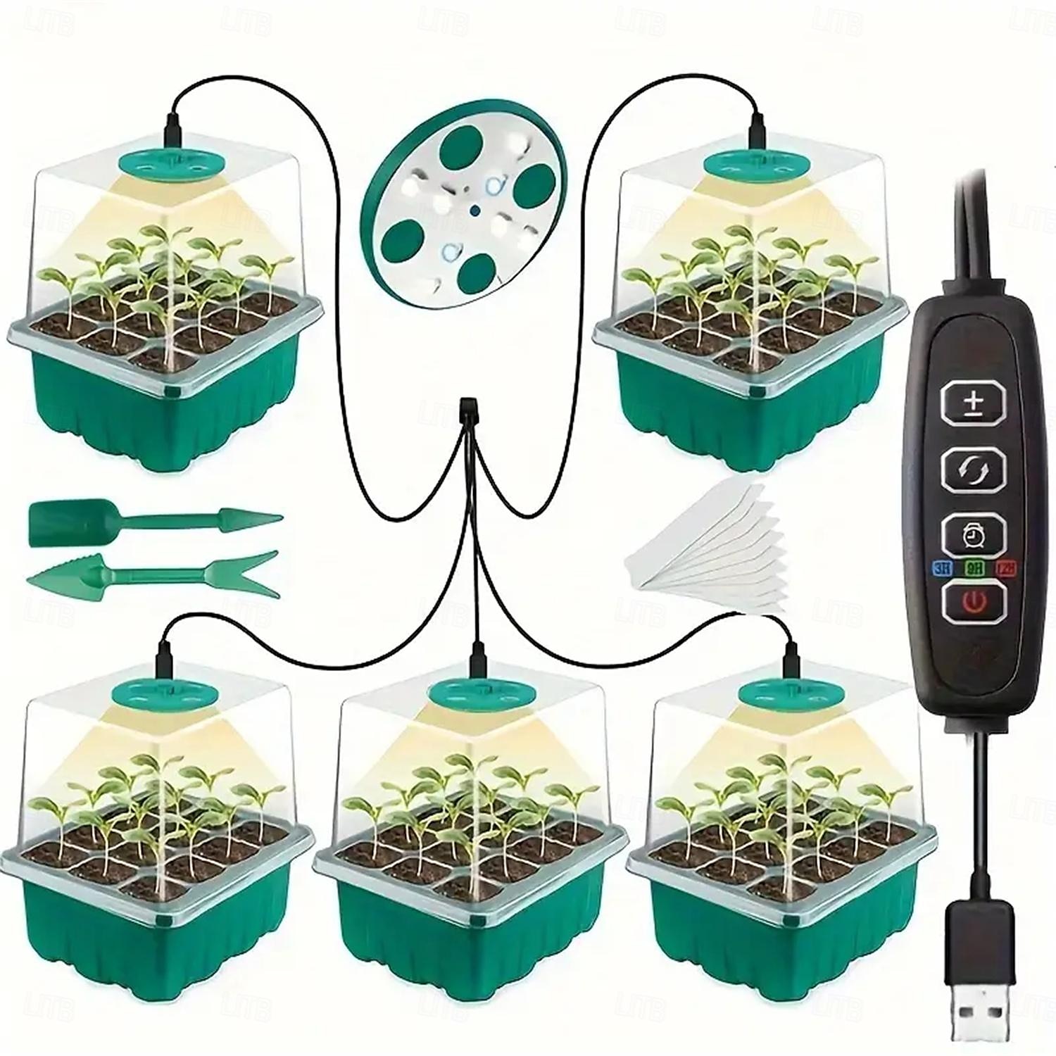 LED Glow Lights Plants Seed Starter Trays with 12 Holes Per Tray Nursery Pots Lamp USB Powered Full Spectrum LED Growing Lights for Indoor Plant Seedling Flowers Greenhouse Trays 2025 - $34.99 –P6
