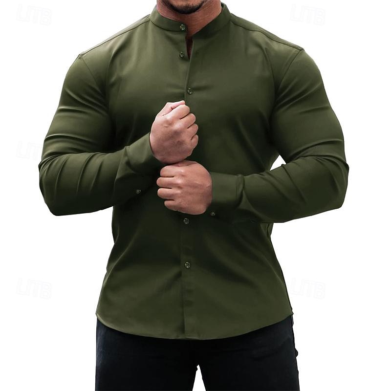 Herre Skjorte Sommerskjorte Uformell skjorte Strandskjorte Skjorte med knapper Svart Hvit Vin Navyblå Himmelblå Langermet عادي bestefars krage Båndkrage Feriereise Hawaiisk Klær Polyester Mote Fritid 2026 - $26.99 –P10