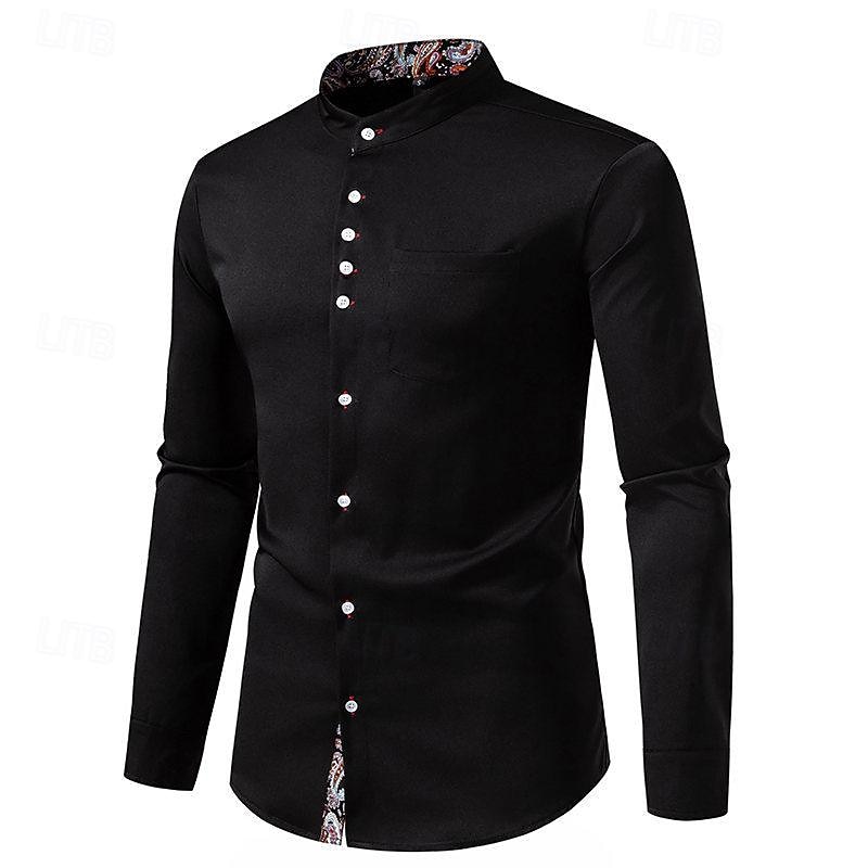 Per uomo Camicia Camicia con colletto cinese Camicia con colletto alla coreana Camicia Estiva Camicia casual Camicia da Spiaggia Nero Bianco Vino Manica Lunga Paisley Blocco di colori Colletto alla del 2026 a $36.99 –P6
