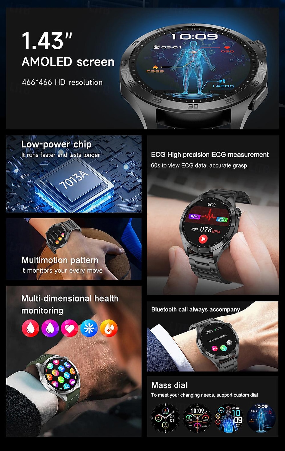 Smart Watch for Men - ECG, Blood Pressure, Body Temperature Monitoring, IP68 Waterproof Fitness Tracker 2025 - $69.99 –P2