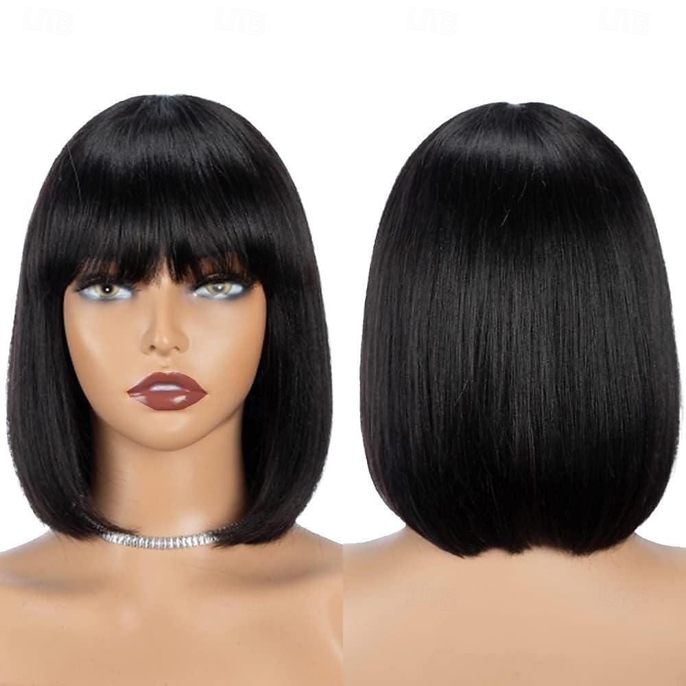 parrucche caschetto corto capelli umani 8 pollici colla senza colla wear and go parrucca bob con la frangetta parrucche dei capelli umani per le donne nere capelli umani capelli lisci brasiliani del 2025 a $66.13 –P2
