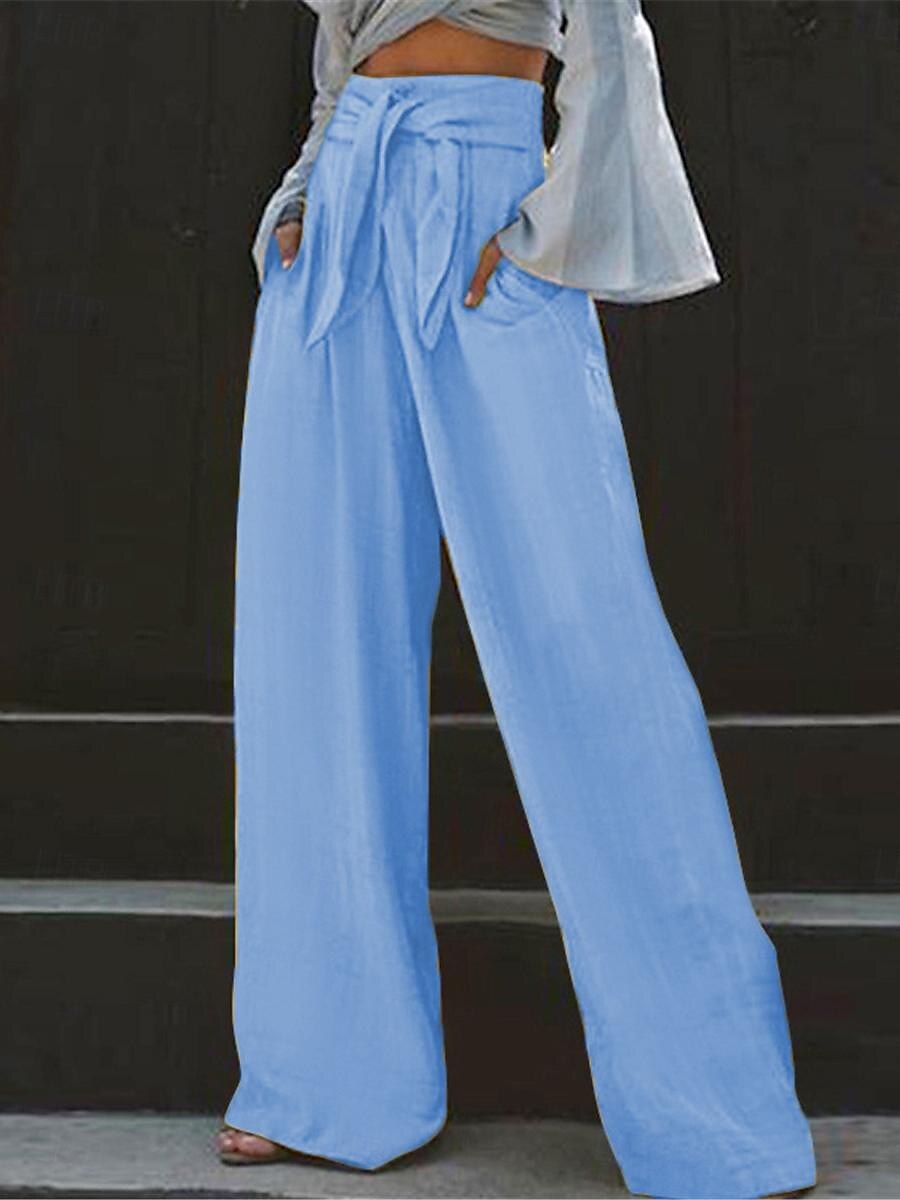 Dames Breed Been Broeken Streetwear Casual Lang Hoge taille Effen Zak Hoge snede Ademend Zacht Micro-elastisch Vakantie Straat Alledaagse kleding Zwart Geel Hemelsblauw Donkerblauw Zomer Lente 2025 - $22.99 –P3