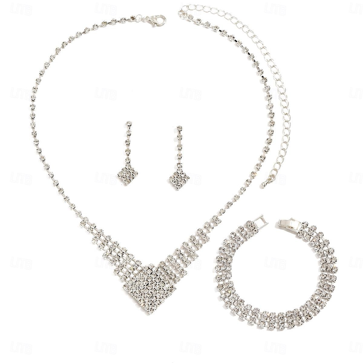 Conjunto de joyas de diamantes de imitación de lujo: collar, pulsera y pendientes colgantes de cristal plateado brillante para mujer. 2026 - $11.99 –P2