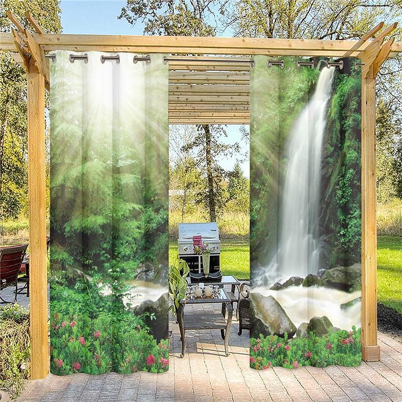 Cortinas exteriores para patio, opacas impermeables, cubierta exterior para cenador, pabellón, pérgola, cenador, solárium, 2 paneles, cascada río 2025 - $31.99 –P6