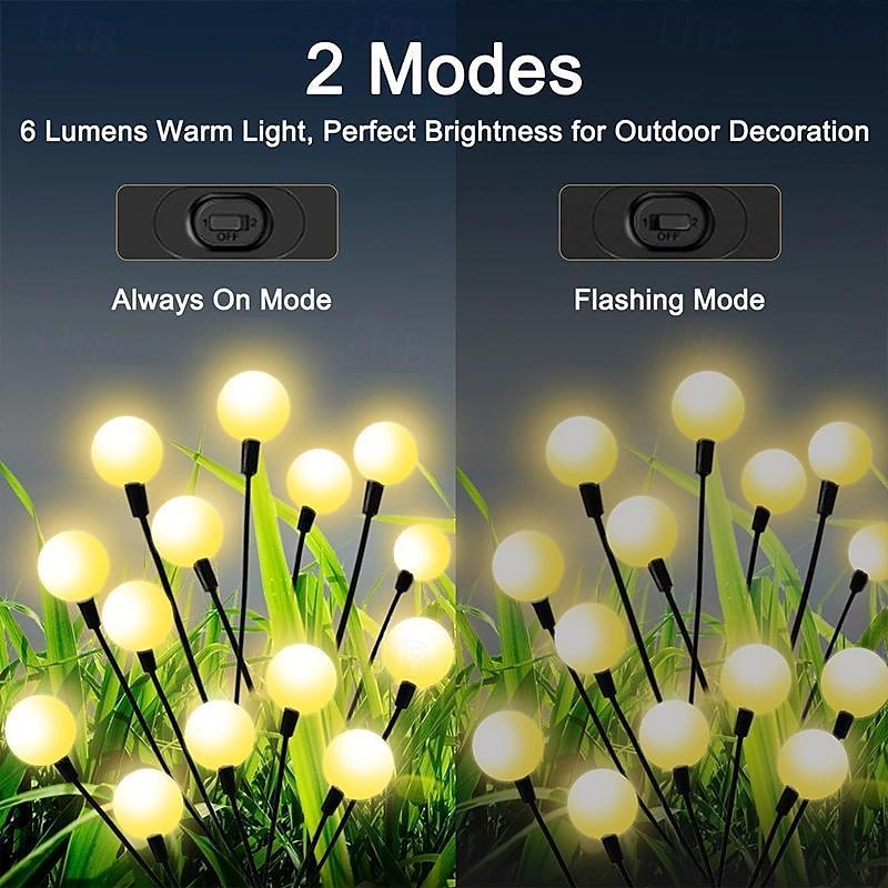 1pc 12LED Solar Garden Firefly Lamp, Swaying Lights 2 Flashing Modes Waterproof for Lawn Sidewalk Pathway Yard Patio 2025 - $14.99 –P5