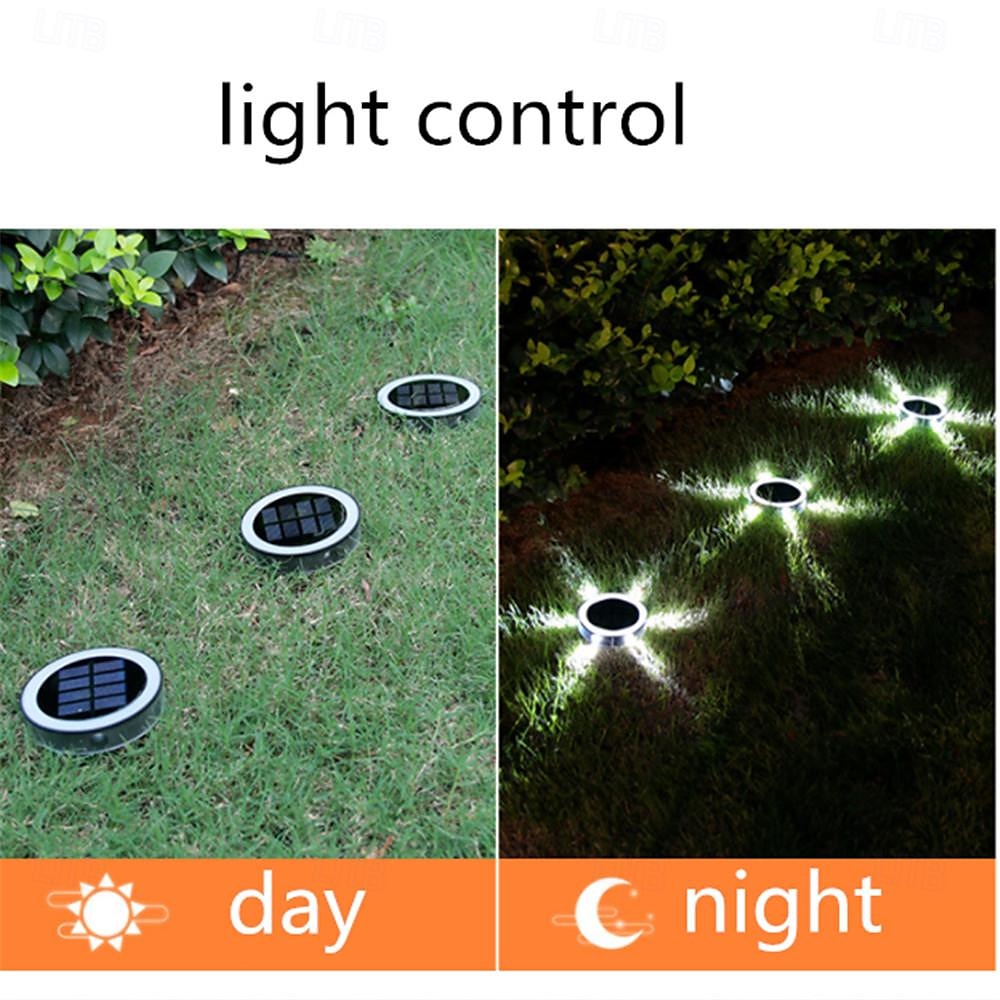 1 st/4 stks solar led power schijf licht outdoor 6 leds waterdicht tuinpad dekverlichting spotlight begraven solar led lamp tuin yard traject decor 2025 - $11.49 –P6