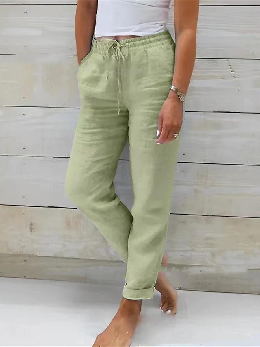 Mujer Pantalones de lino y algodón Chinos Pantalones Básico Casual Largo Alta cintura Plano Bolsillo Diseño de cordón elástico Corte alto Transpirabilidad Suave Microelástico Calle Ropa Cotidiana 2025 - $18.99 –P9