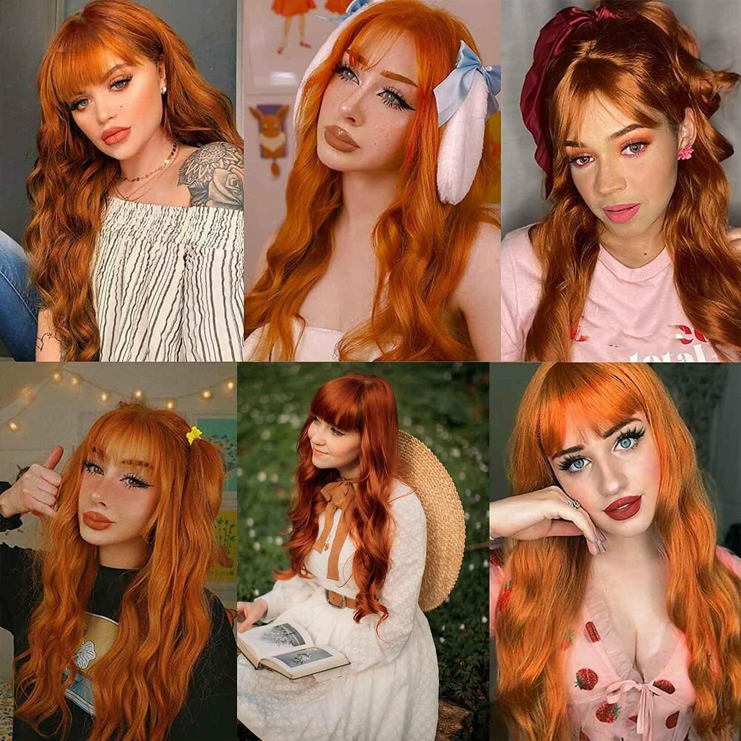 Parrucca ramata con frangia parrucche morbide e ondulate lunghe per le donne parrucca sintetica riccia sostitutiva per costumi di Halloween parrucche per feste cosplay del 2025 a $19.99 –P7