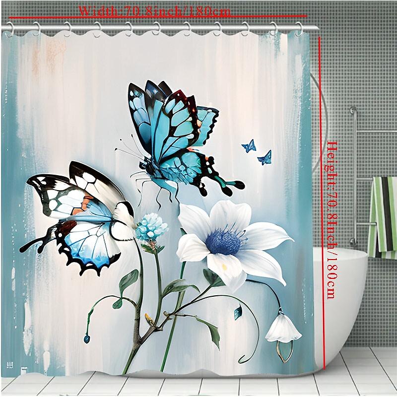 Pillangó fürdőszobai dekó 4 db-os zuhanyfüggöny szett 180cm*180cm(70"*70") fürdőszobai szettek modern otthoni fürdőszobai dekoráció fürdőszőnyeg U alakú és WC fedél szőnyeg 12 kampóval 2025 - $41.99 –P11