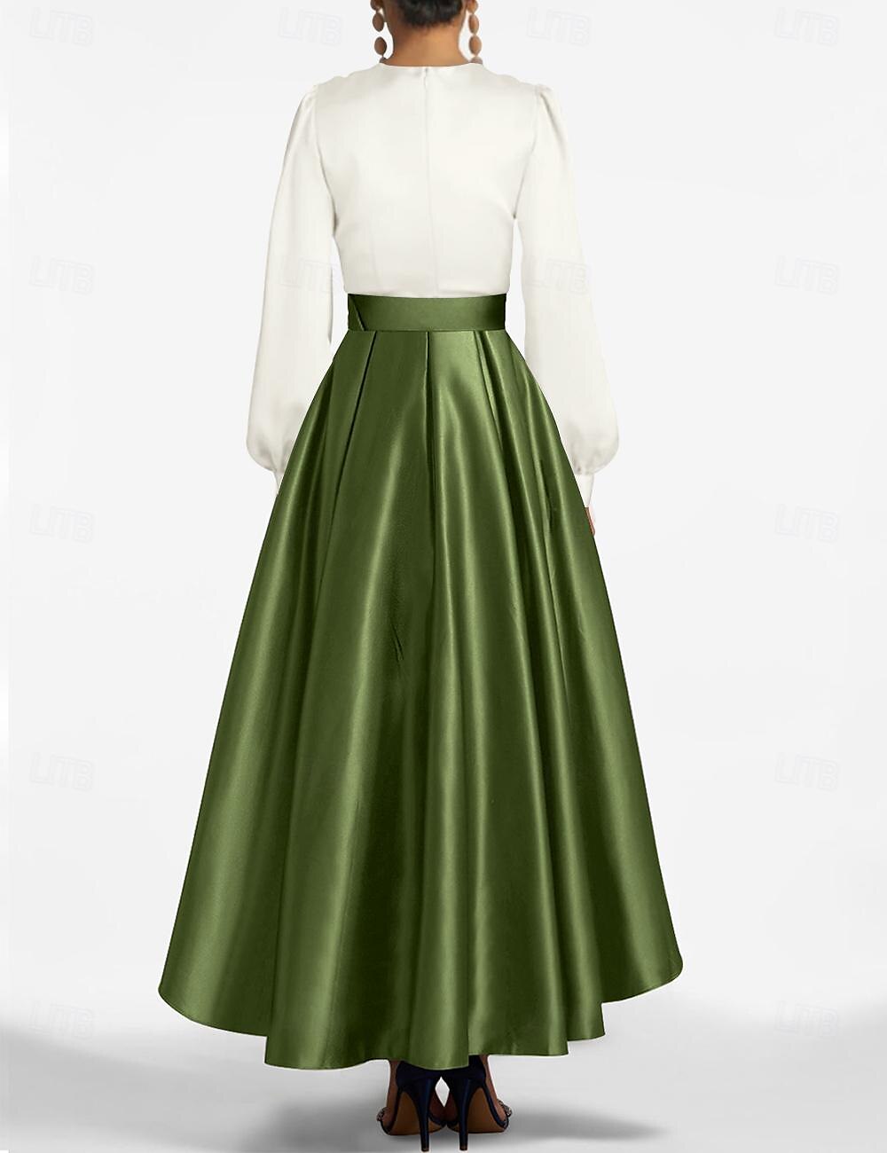 Abito da Sera A-Line Abito con Spacco Alto Formale Invitata al Matrimonio Asimmetrico Manica Lunga Scollo a V Cintura  Sash Seta con Plissé Fessura del 2025 a $183.99 –P3