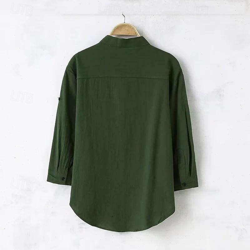 Per uomo Camicia camicia di lino Camicia con colletto cinese Camicia con colletto alla coreana Maglietta informale Camicia di cotone Liscio Da mare Hawaiano Nero Bianco Verde militare Manica a 3/4 A del 2025 a $16.49 –P10