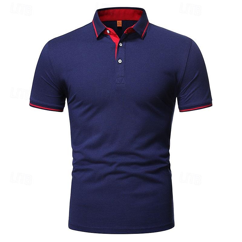 Herr Golftröja golfpolo Arbete Ledigt Kavajslag Kortärmad Grundläggande Modern Slät Lappverk Knapp Vår & sommar Normal Svart Vit Gul Ljusgrön Röd Marinblå Golftröja 2025 - $17.99 –P11