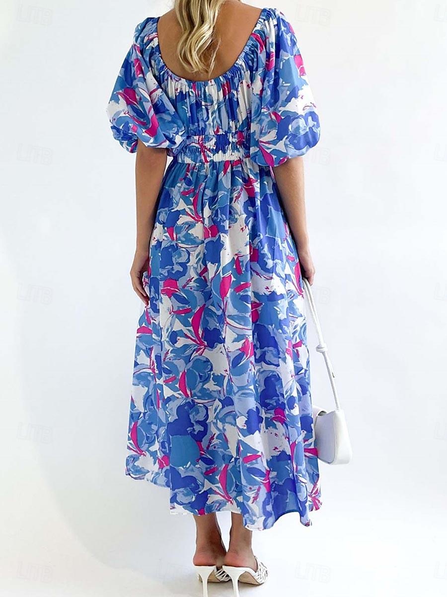 Pentru femei Rochie Lunga Rochie Maxi Rochie casual Rochie leagăn Rochie A line Rochie de vară Stilat Vacanță Zilnic Dată Fit regulat Floral Manșon Jumate De Pe Umăr Roșu-aprins Albastru piscin 2025 - $40.99 –P16