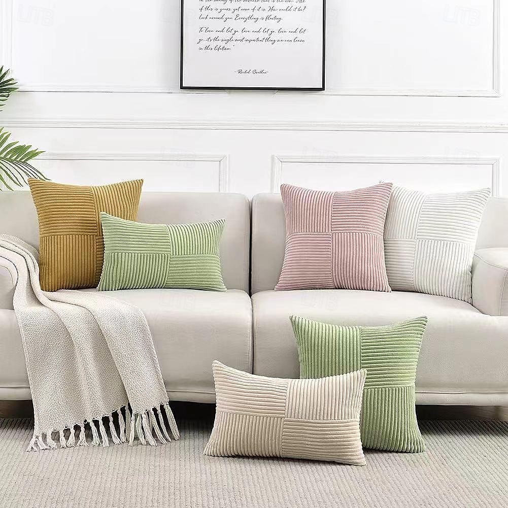 Plush Cross-Stitched Corduroy Decorative Toss Pillows Cover Bohemian Rustic Decor Soft Square Cases for Sofa Bed 2025 - $18.99 –P1