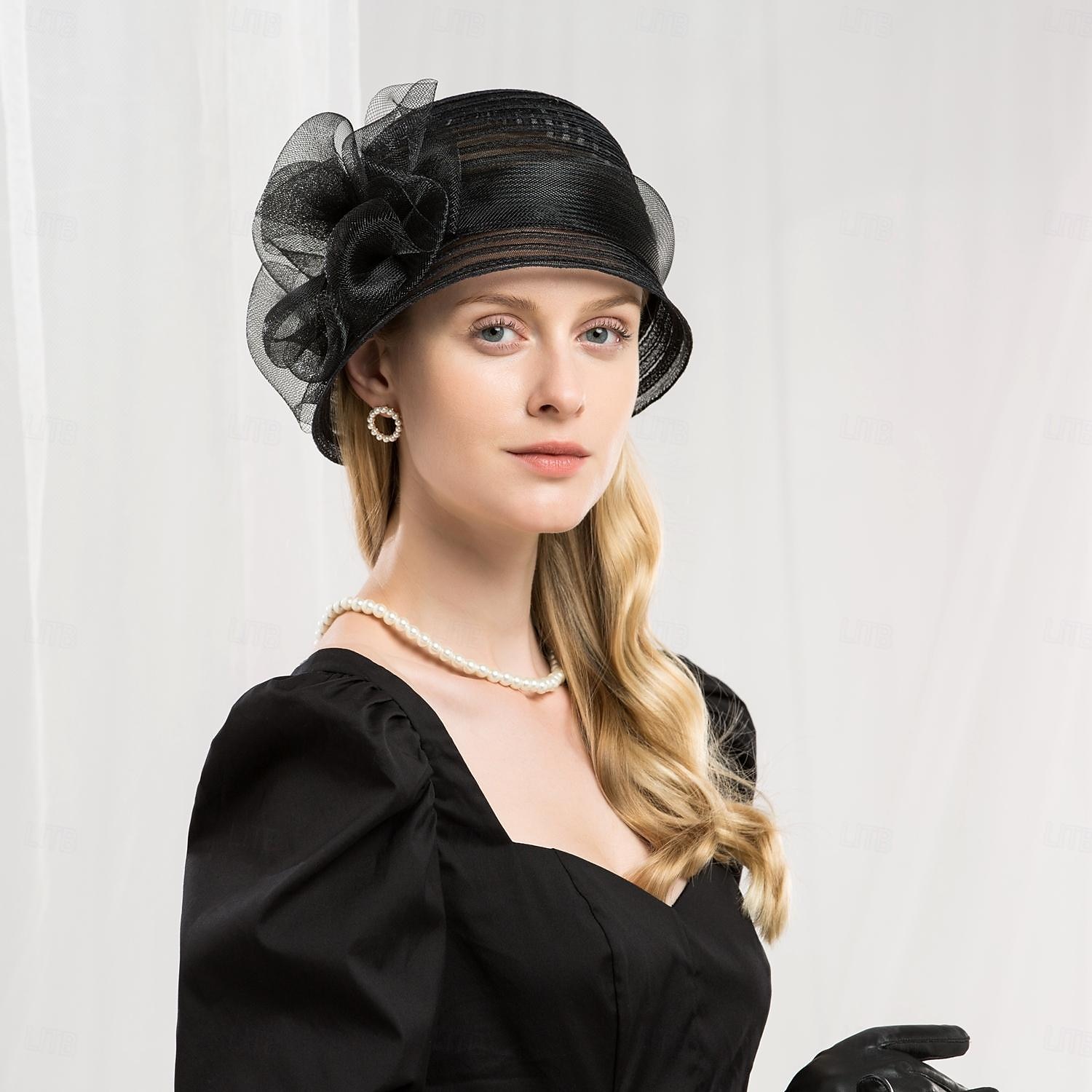 Hatter Fiber Bøttehatt Solhatt Bryllup Te Fest Elegant Bryllup Med Blomster Perledetaljer Hodeplagg Hodeplagg 2025 - $35.99 –P6