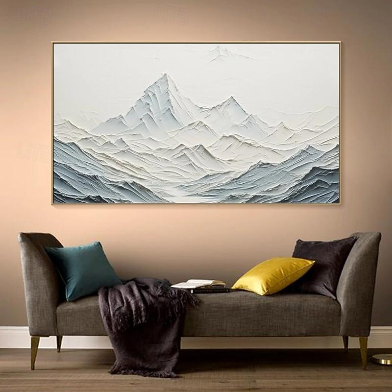 dipinto a mano 3d bianco neve montagna dipinto su tela stile intonaco fatto a mano pittura di arte della parete strutturata dipinto a mano pittura a olio wabi-sabi per soggiorno boho moderno del 2025 a $116.99 –P7