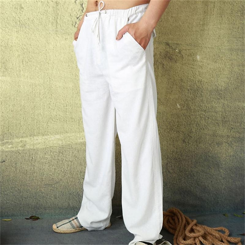 Men's Linen Pants Trousers Summer Pants Beach Pants Pocket Drawstring Elastic Waist Plain Comfort Breathable Vacation Daily Holiday Hawaiian Boho ArmyGreen Black 2025 - $21.99 –P2