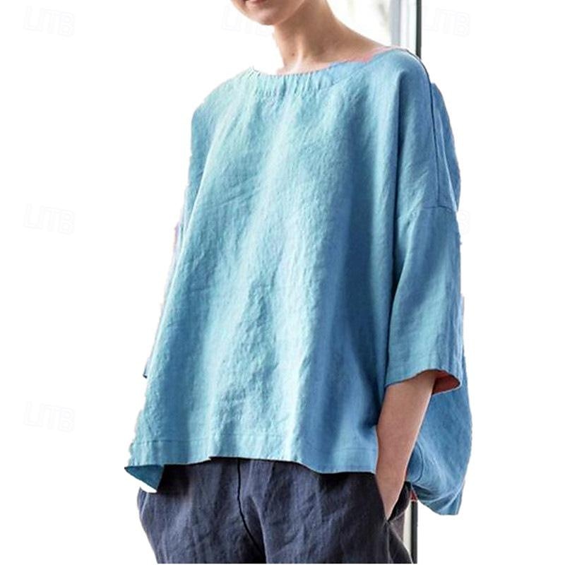 Mulheres Camisa Social Camisas inspiradas em linho Blusa Tecido Moda Decote Redondo Rua Diário Sexy Amarelo Rosa Azul Roxo Verde Verão de 2025 por $26.99 –P5