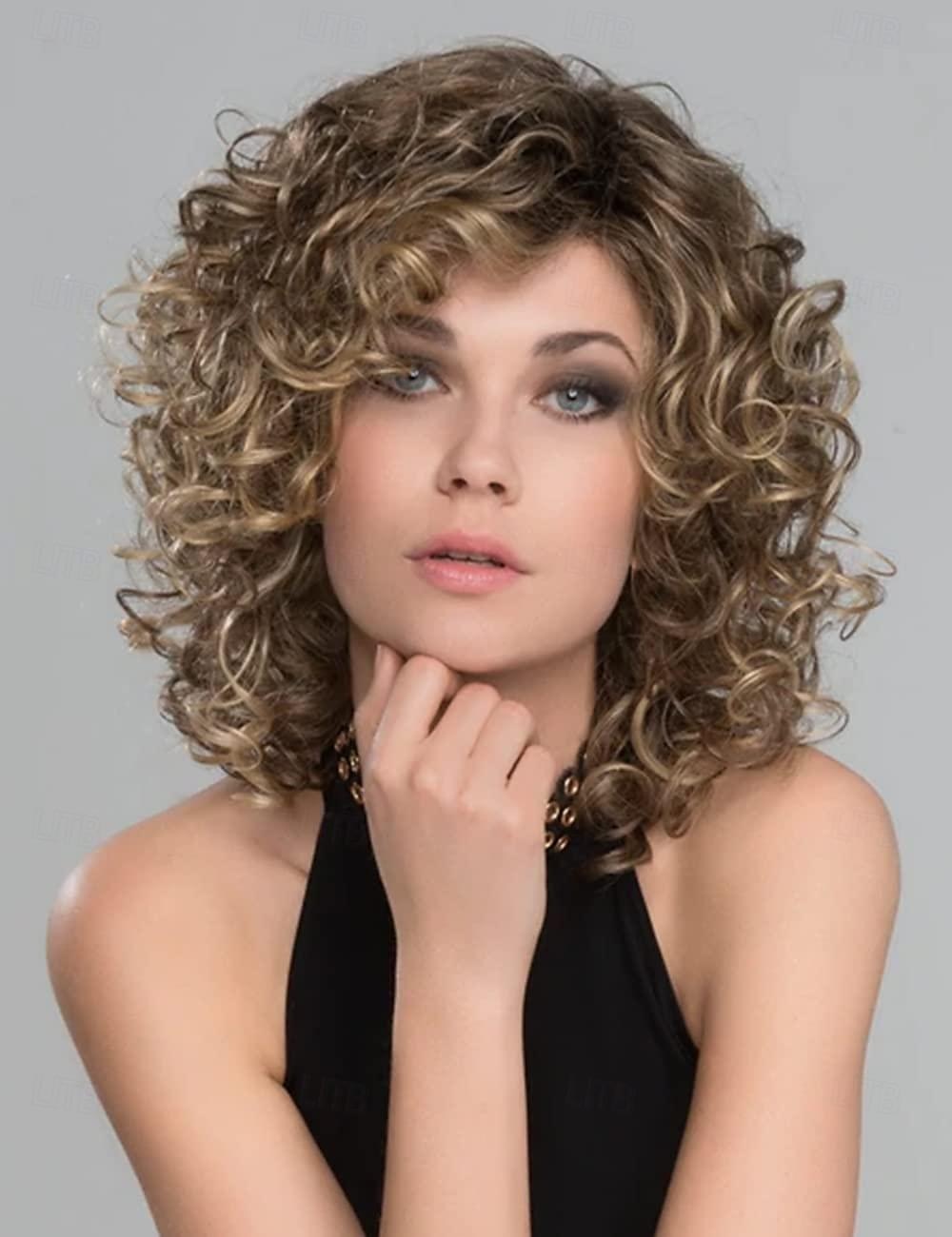 Perruques bouclées brunes courtes pour femmes perruque synthétique blonde mixte perruque de remplacement de cheveux bouclés rebondissants perruque bouclée avec racines foncées ruban blond gris de 2026 ? $22.99 –P1