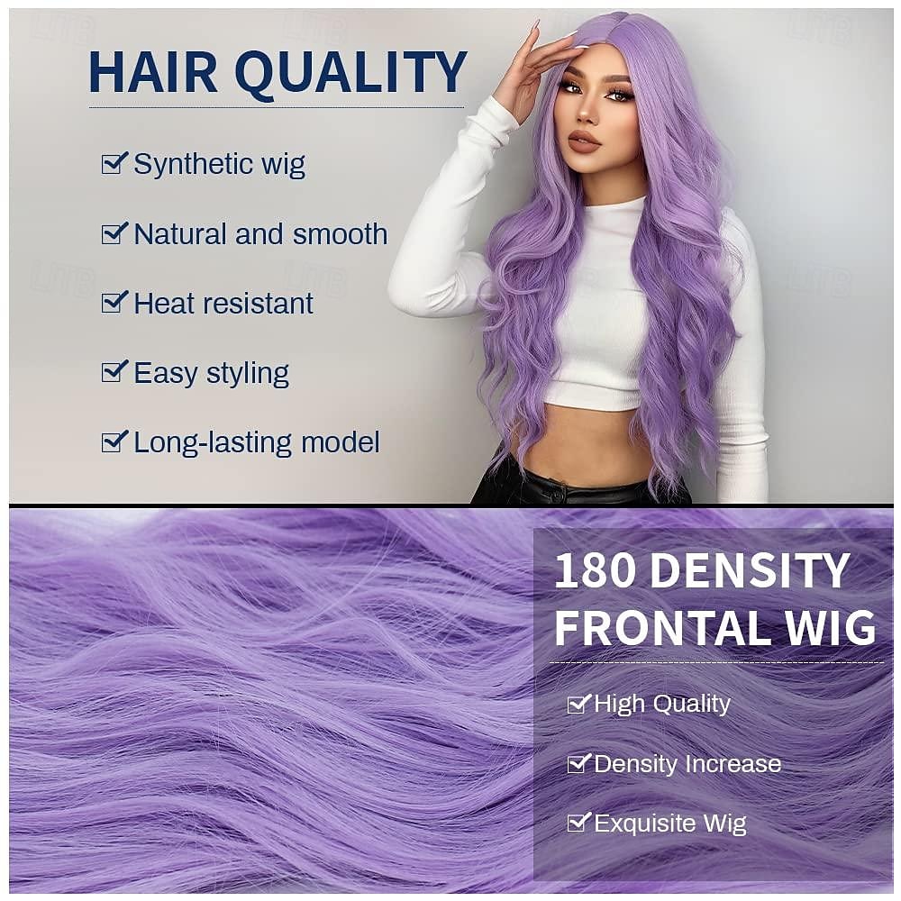 lila blond regnbåge body wave syntetiska peruker för kvinnor 26 tum långt lockigt hår för cosplay tjejer och kvinnor halloween fest eller daglig användning peruk 2026 - $18.99 –P4