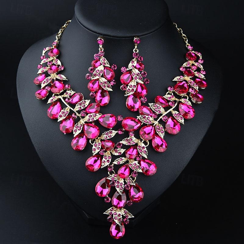Sieradenset 3 stuks Strass Legering Oorbellen Kettingen Dames Elegant Vintage Stijlvol meetkundig Geometrische vorm Sieraden set Voor Bruiloft Feest Bruiloft gast 2025 - $25.99 –P3