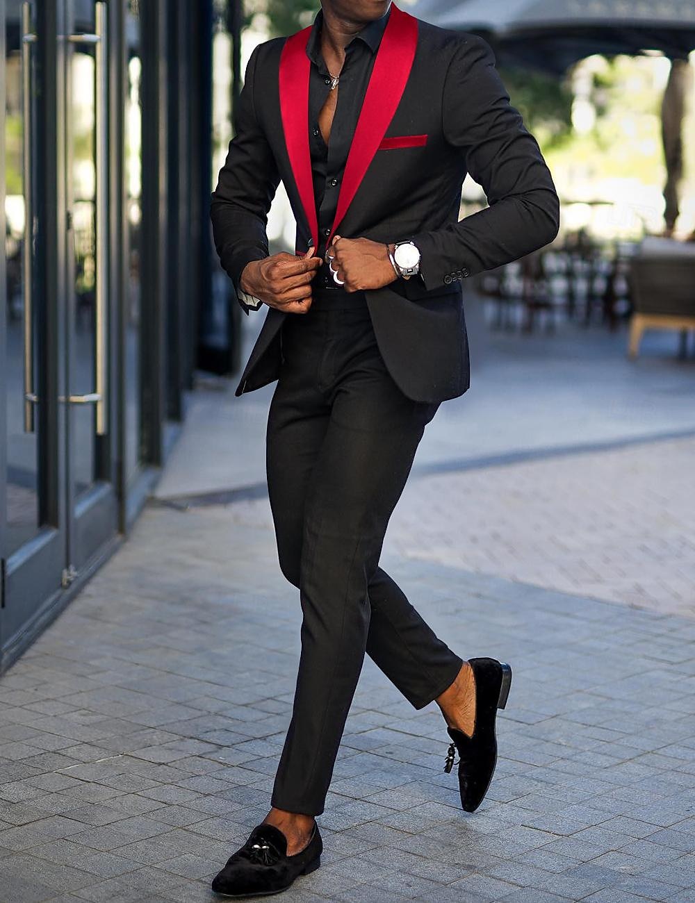 Men's Wedding Suits Red Dark Green Fashion Daily Solid Colored Tailored Fit 2 Piece Single Breasted One-button 2025 - $115.99 –P1