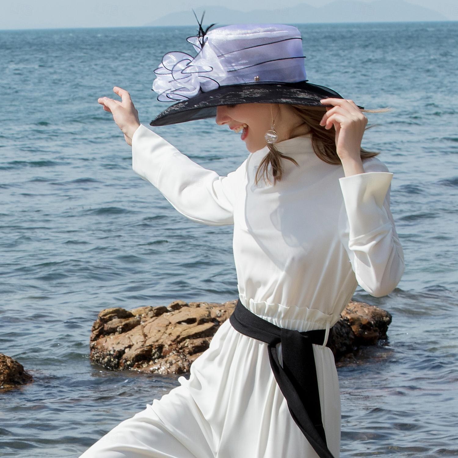 fascynatory kapelusze organza lodowy jedwab kapelusz kapelusz słońce ślub przyjęcie herbaciane elegancki ślub z kwiatowym nakryciem głowy z piór nakrycie głowy 2026 - $53.99 –P9