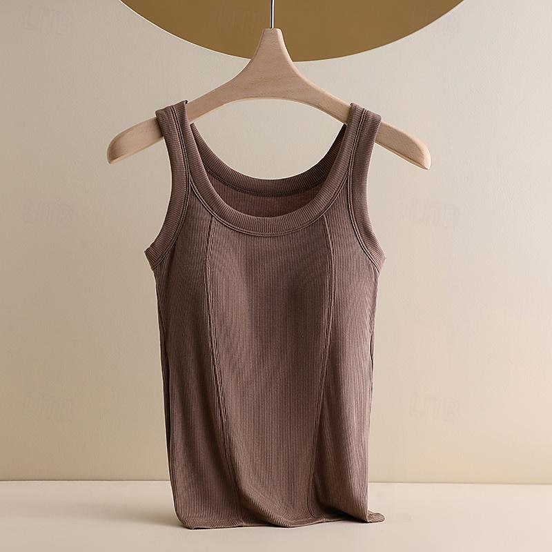 Damen Top Camisole Basic Ärmellos Reguläre Tops Rundhalsausschnitt Schwarz Weiß Braun Grau Sommer 2025 - $21.99 –P2
