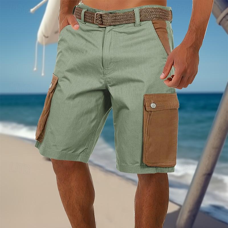 Herren Shorts Leinenshorts Sommershorts Patchwork Tasche Farbblock Komfort Atmungsaktiv Kurz Lässig Täglich Ferien Mode Designer Grün Khaki 2026 - $25.99 –P12