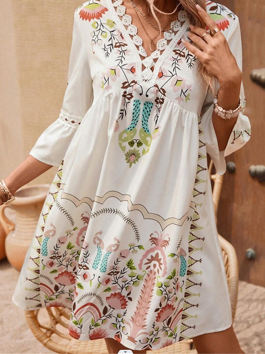 Damen Minikleid Casual kleid Sommerkleid Boho-Kleid Stilvoll Brautkleider schlicht Urlaub Täglich Verabredung Regular Fit Blumen 3/4 Ärmel V Ausschnitt Schwarz Rote Fuchsie Aprikose Sommer 2025 - $27.99 –P9