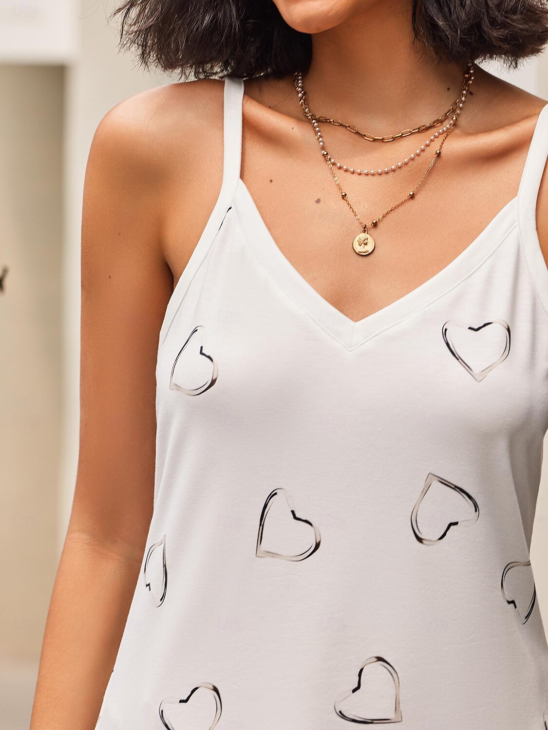 Top sin mangas de camisón para mujer tops de salir tops de verano tunic básico estampado de corazón sin mangas estilo regular cuello en V casual fin de semana negro blanco rosa 2025 - $19.99 –P7