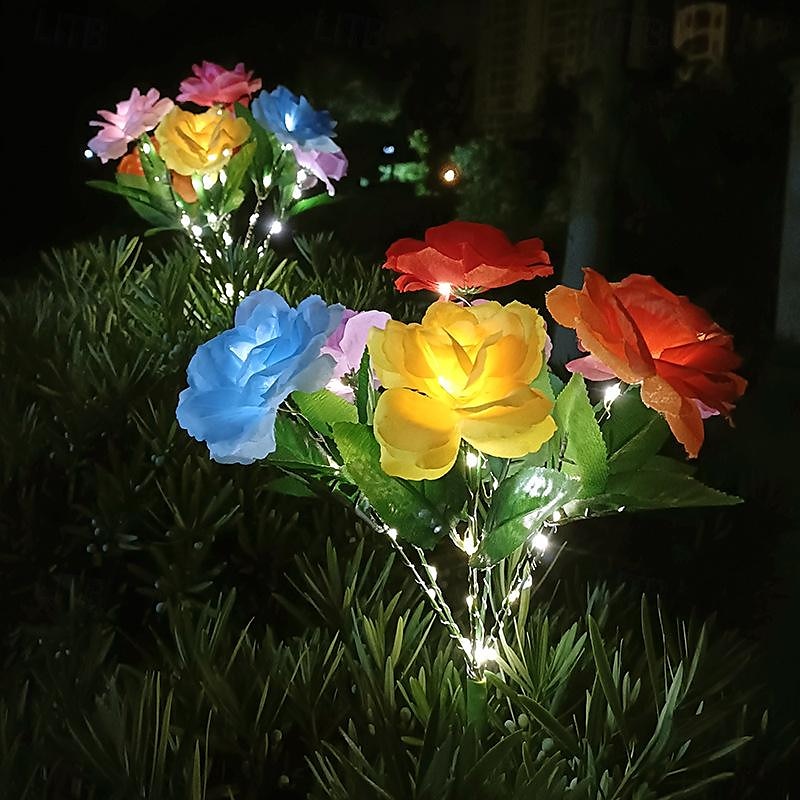 Lampe solaire à LED 7 têtes, simulation solaire, fleur de rose de la Saint-Valentin, lumière de jardin étanche, 42 LED, simulation de fleur, éclairage extérieur de cour, villa, parc, pelouse, allée, décoration de paysage, 1/2 pièces de 2025 ? $21.99 –P5