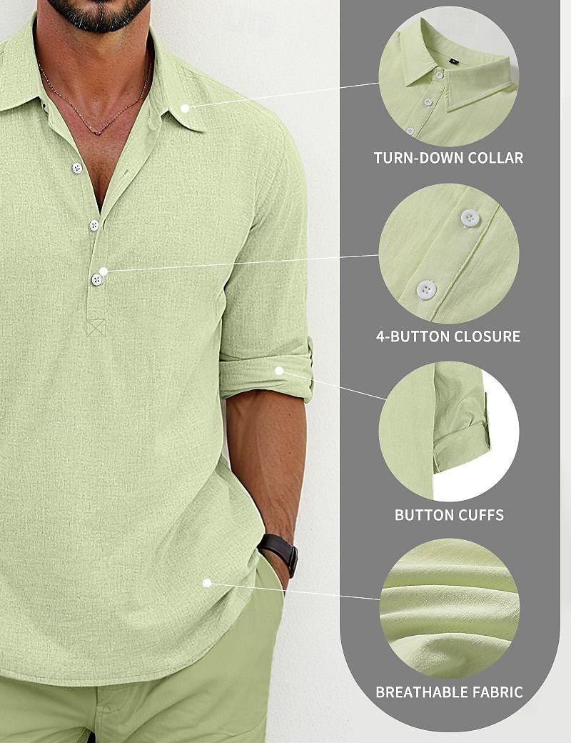 Per uomo Camicia Camicia di lino Camicia Estiva Abbigliamento da spiaggia Camicia con Bottoni Semplice Vacanza Casuale Nero Bianco Blu Verde Manica Lunga Bavero Primavera & Estate Abbigliamento del 2025 a $22.99 –P1
