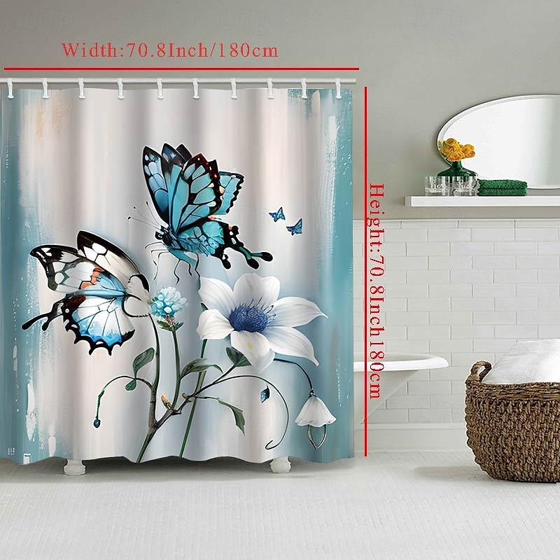 Pillangó fürdőszobai dekó 4 db-os zuhanyfüggöny szett 180cm*180cm(70"*70") fürdőszobai szettek modern otthoni fürdőszobai dekoráció fürdőszőnyeg U alakú és WC fedél szőnyeg 12 kampóval 2025 - $41.99 –P10