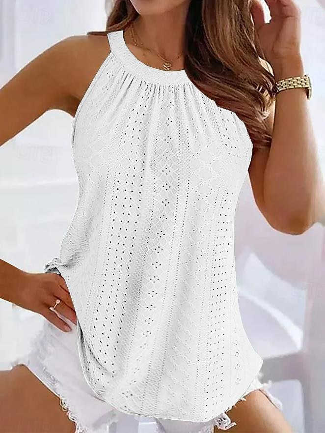 Woman's Camisola Top Fără Mâneci Guler Halter Fără Mâneci Dantelă Tăiată Elastic Moale Guler Înalt Vară Casual Turcoaz Ușor Versatil Îmbrăcăminte de Plajă 2025 - $19.49 –P2