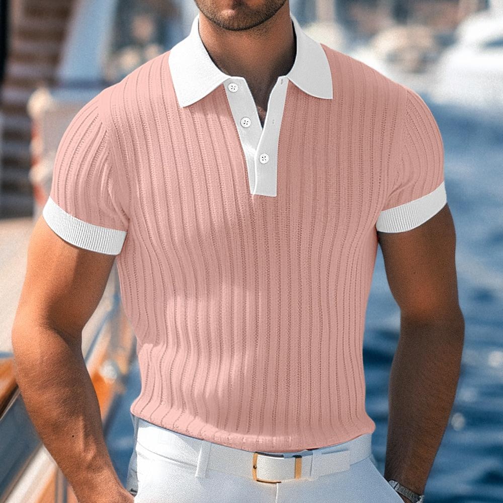 Férfi Izompóló Golfing Munka Hétköznapi Bordás pólógallér Klasszikus Rövid ujjú Alap Modern Színes Bordázott Tavaszi nyár Karcsúsított Fehér Sárga Medence Zöld Szürke Izompóló 2025 - $23.99 –P4