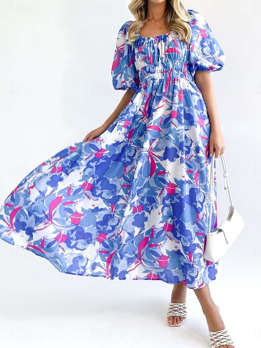 Pentru femei Rochie Lunga Rochie Maxi Rochie casual Rochie leagăn Rochie A line Rochie de vară Stilat Vacanță Zilnic Dată Fit regulat Floral Manșon Jumate De Pe Umăr Roșu-aprins Albastru piscin 2025 - $40.99 –P9
