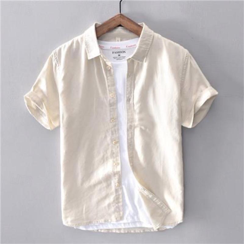 Men's Shirt Linen Shirt Casual Shirt Cotton Shirt Plain Vacation Street White Sky Blue Khaki Light Grey Short Sleeve Turndown Summer Clothing Apparel Button-Down 2025 - $16.49 –P8