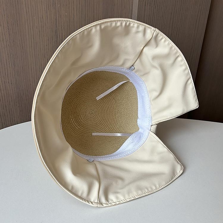 Klobouky Doplňky do vlasů akryl / bavlna Sláma Kbelík Slamák Sluneční klobouk Ležérní Dovolená Elegantní retro S Mašle Čistá Barva Přílba Pokrývky Hlavy 2025 - $23.99 –P2