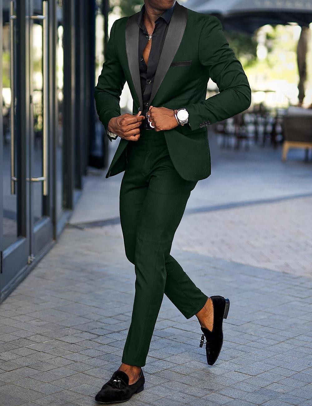 Men's Wedding Suits Red Dark Green Fashion Daily Solid Colored Tailored Fit 2 Piece Single Breasted One-button 2025 - $115.99 –P3