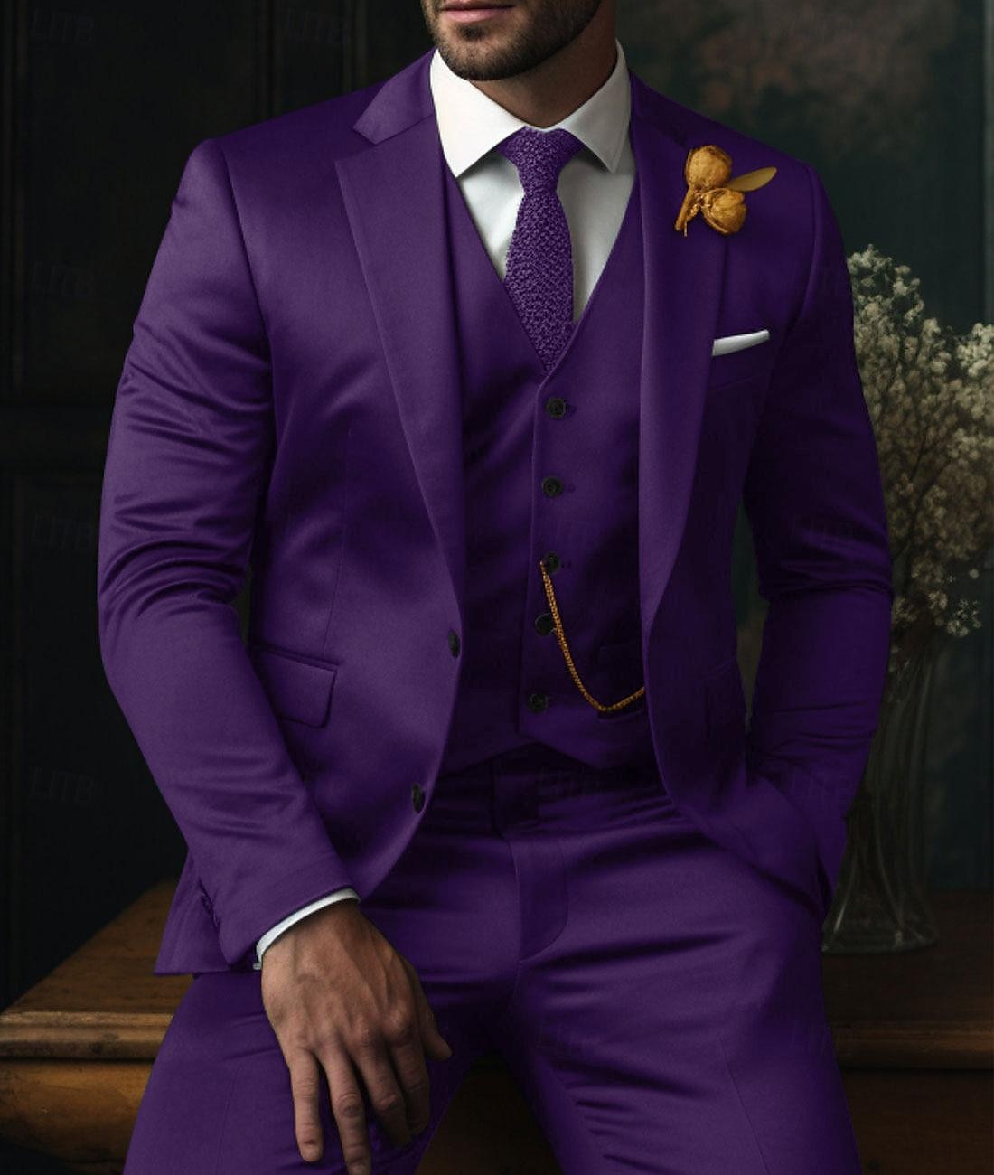 Herren Hochzeit Anzüge Schwarz Rot Einfarbig Schmale Passform 3-teilig Einreihige Zwei-Knopf-Jacke 2025 - $122.99 –P3