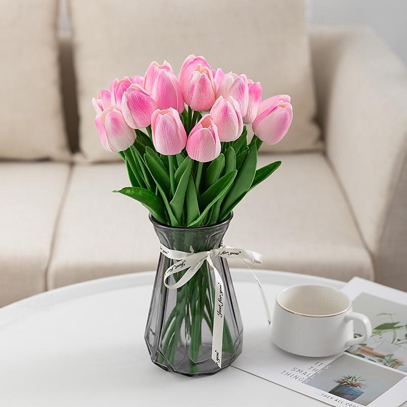 10 fiori artificiali di tulipani in PU realistici: perfetti per decorazioni domestiche, decorazioni nuziali ed eventi - tulipani dall'atmosfera realistica per una maggiore eleganza del 2025 a $12.99 –P9