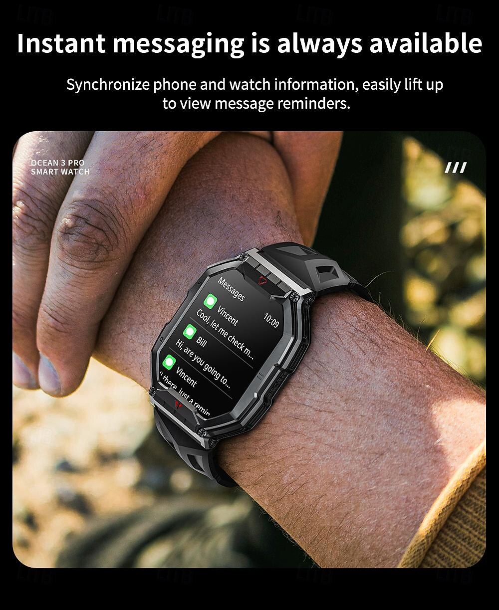 LOKMAT OCEAN 3 PRO Reloj inteligente 2.1 pulgada Smartwatch Reloj elegante Bluetooth Podómetro Recordatorio de Llamadas Seguimiento de Actividad Compatible con Android iOS Mujer Hombre Larga espera 2025 - $42.99 –P11