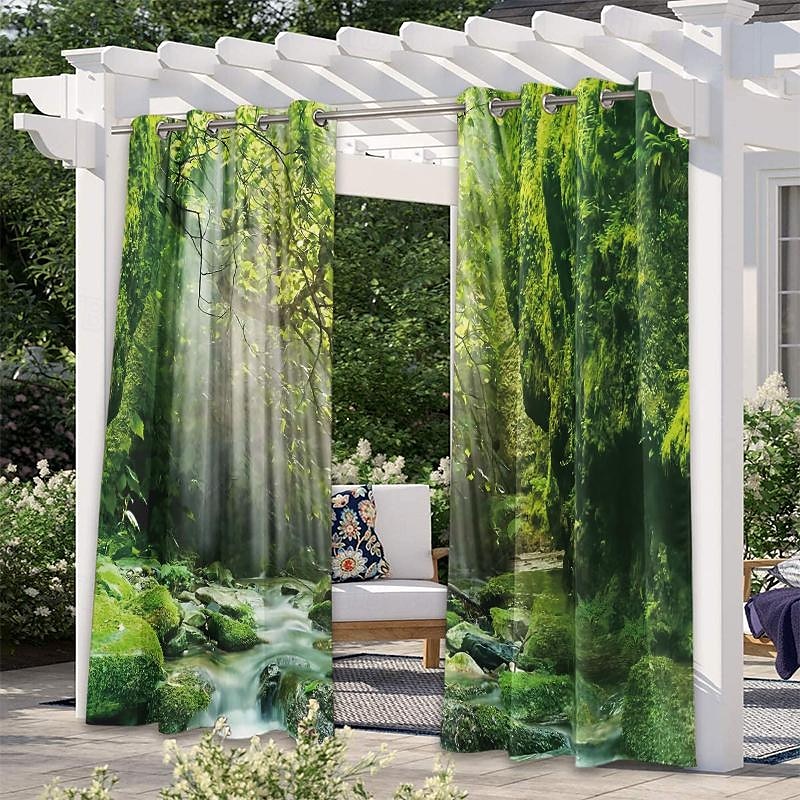 Cortinas exteriores para patio, opacas impermeables, cubierta exterior para cenador, pabellón, pérgola, cenador, solárium, 2 paneles, cascada río 2025 - $31.99 –P14