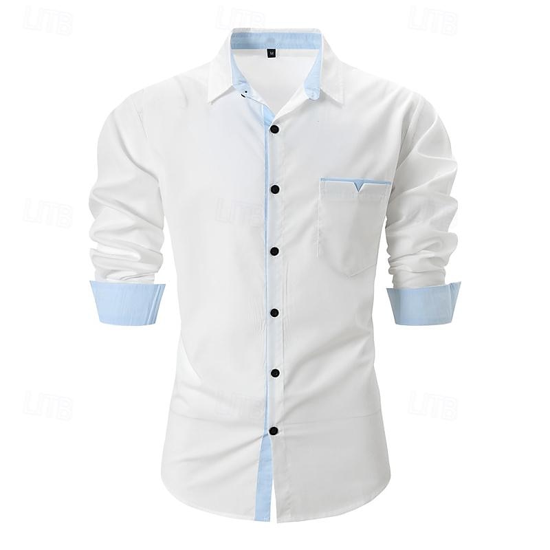 Муж. Рубашка Рубашка с воротничком Кнопка рубашка Контрастных цветов Свадьба Для вечеринок Черный Белый Розовый Синий Длинный рукав Лацкан Весна & осень Одежда Пэчворк 2026 - $30.99 –P2