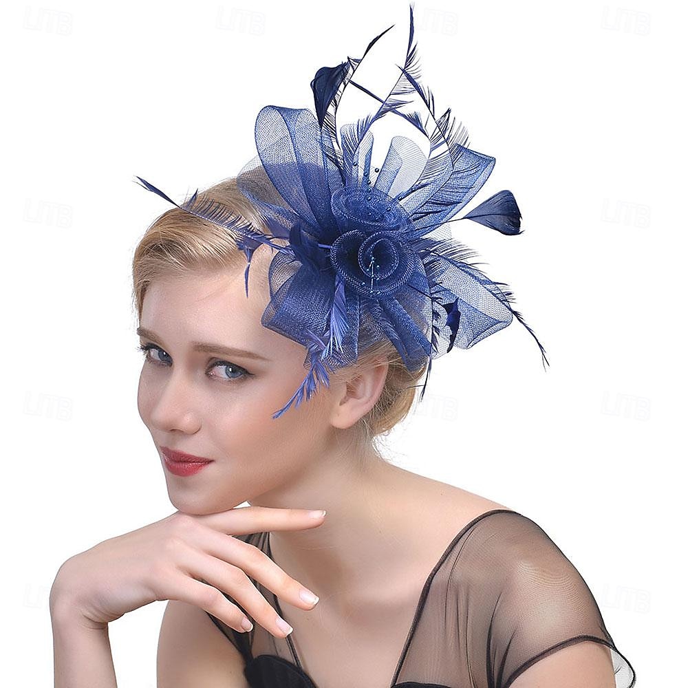 fascinators Hatter Hodeplagg organza Fedora Topplue slørhatt Hesteløp cocktail Elegant Årgang Med Fjær Sløyfer Hodeplagg Hodeplagg 2025 - $17.99 –P6