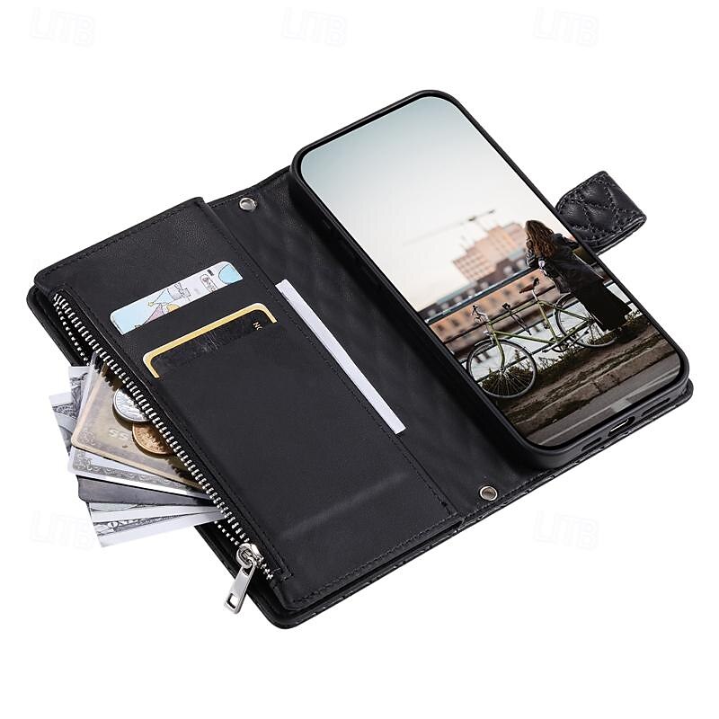 телефон Кейс для Назначение SSamsung Galaxy S24 S23 S22 S21 S20 Ultra Plus FE A54 A34 A14 S25 Ультра Кошелек для карт Молния с ремешком на запястье Откидная подножка Геометрический рисунок ТПУ Кожа PU 2025 - $22.99 –P3