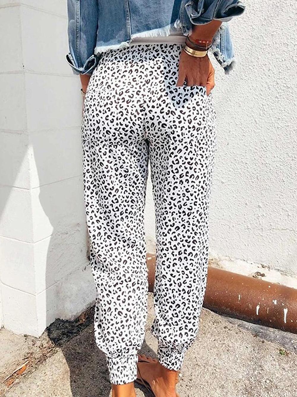 Dámské Kalhoty Běžecké kalhoty Běžné Denní Po kotníky Leopard Šňůrky Boční kapsy Prodyšnost Pohodlné Lehce elastické Jdeme ven Víkend Bílá Hnědá Trávová zelená Šedá Jaro léto Běžný 2025 - $18.99 –P3