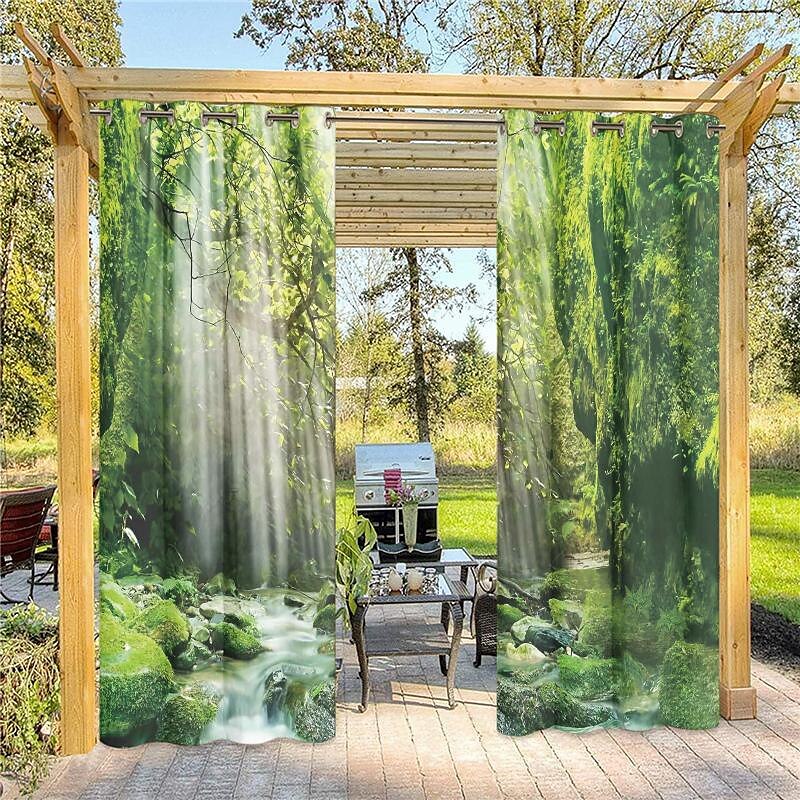 Cortinas exteriores para patio, opacas impermeables, cubierta exterior para cenador, pabellón, pérgola, cenador, solárium, 2 paneles, cascada río 2025 - $31.99 –P11