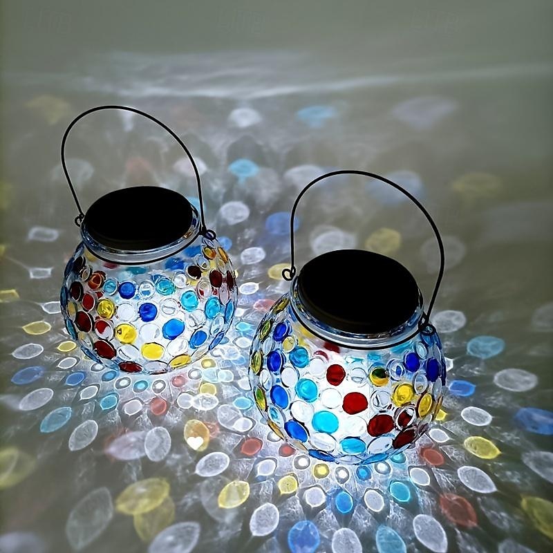 1 db üveg napelemes kültéri asztali lámpa, színes mozaik üveglámpa, kültéri vízálló kültéri napelemes lámpa kertbe, teraszra, ösvényre, erkélyre 2026 - $21.99 –P6